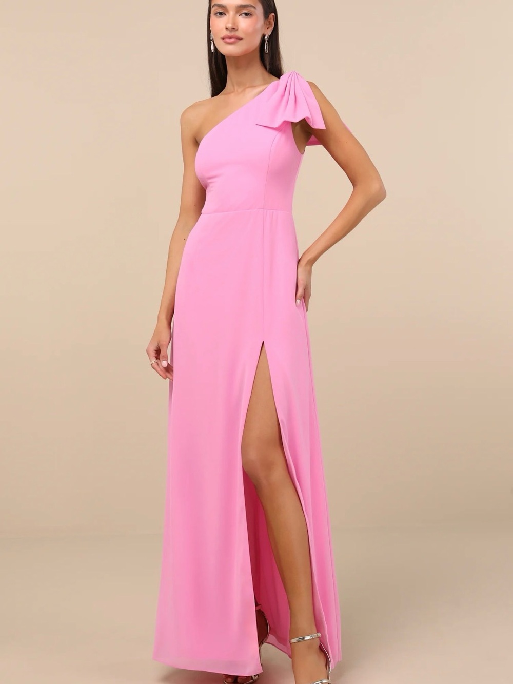 Lulus Simply Brilliant Pink One-Shoulder Bow Maxi Dress 3X NWT